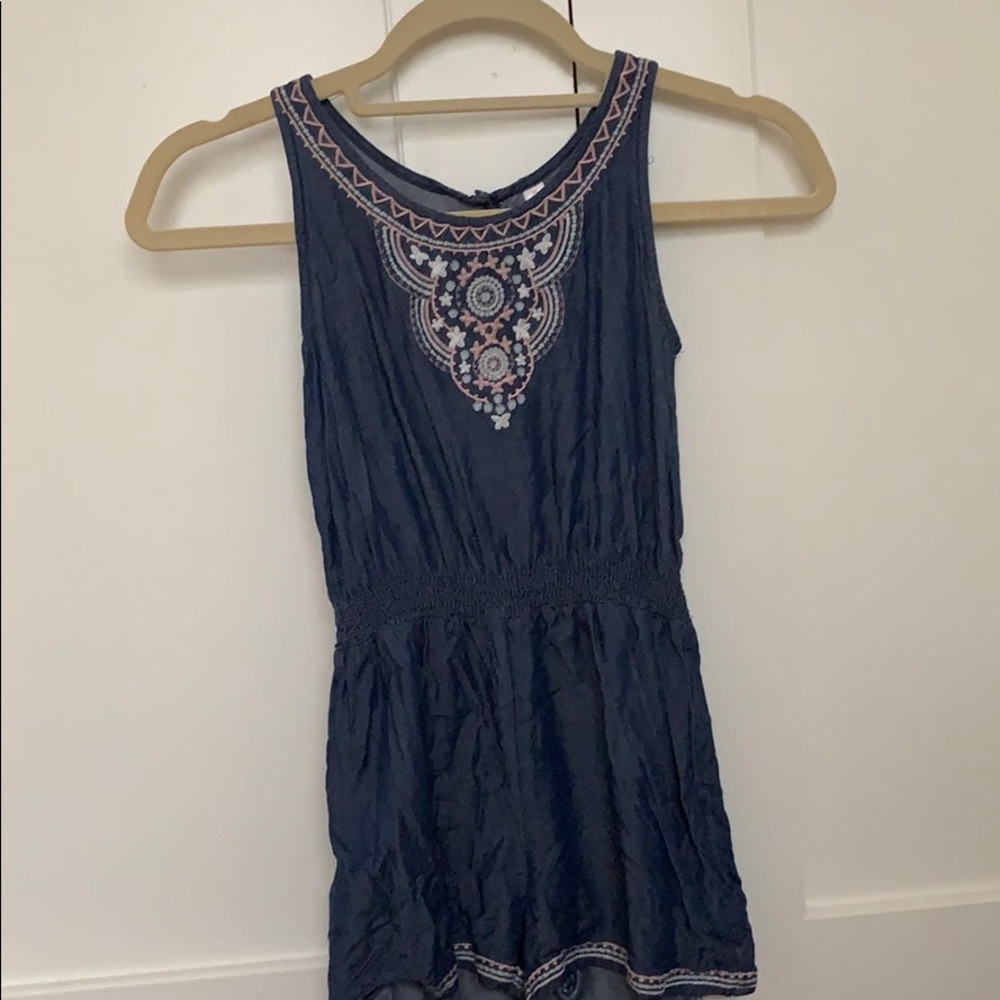 Navy romper/coverup with design
